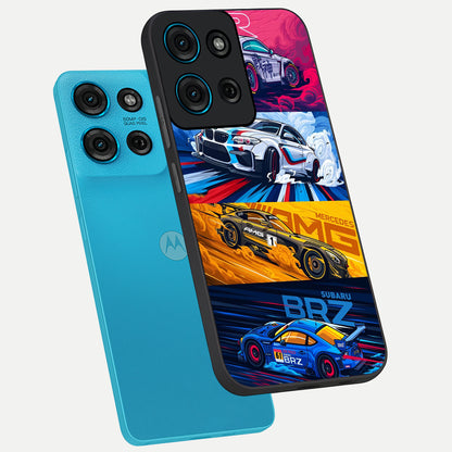 JDM Sports Car Glass Case displayed in angled mockup highlighting sleek Japanese racing car design with automotive aesthetic.