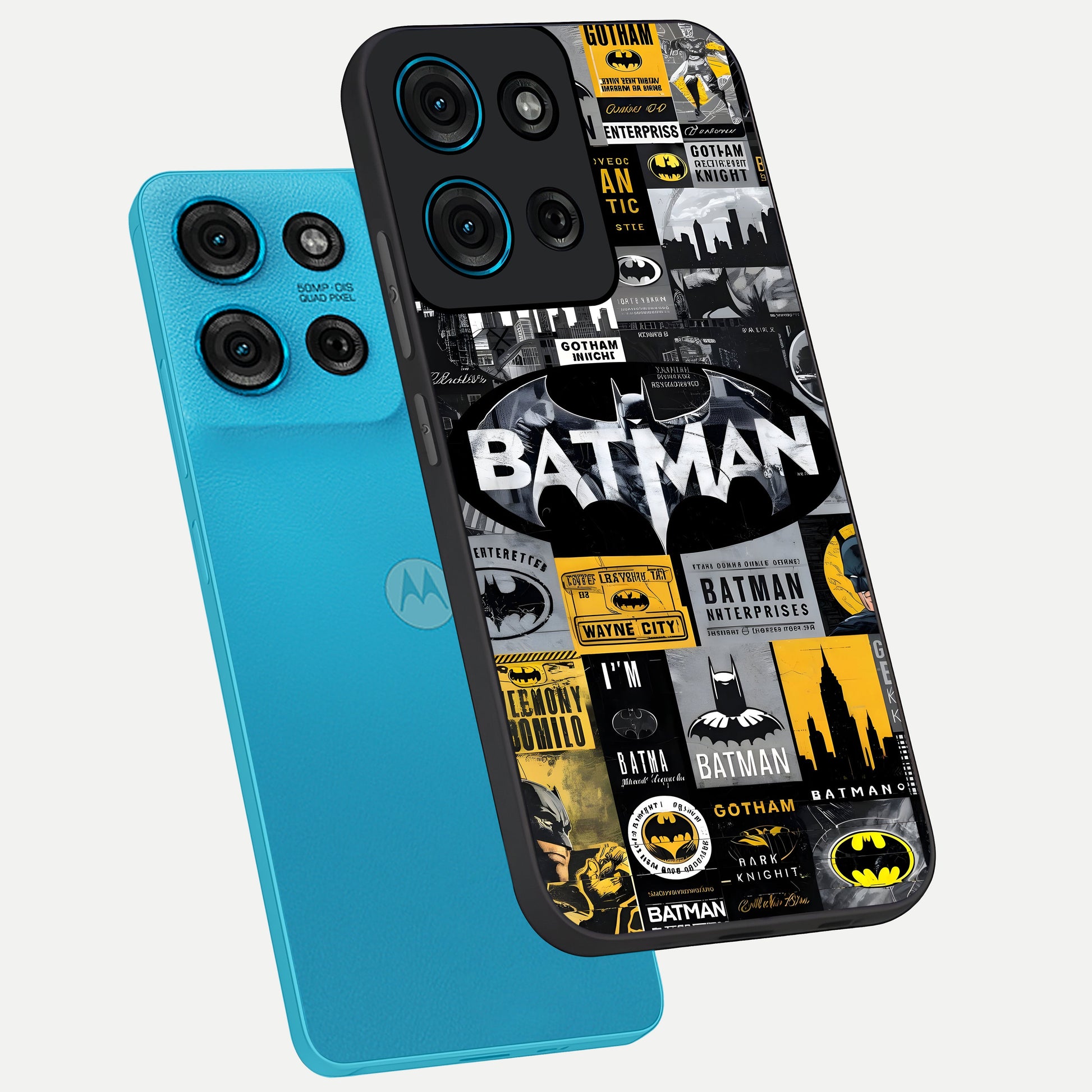 Knight Gotham Rise Glass Case displayed in angled mockup highlighting powerful knight silhouette design with dramatic aesthetic.
