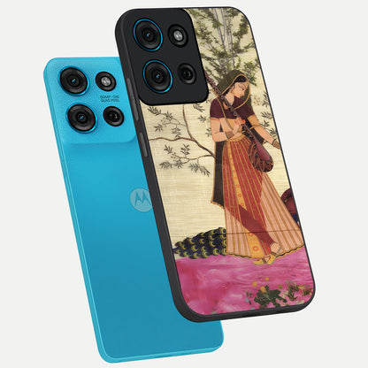 Lady With Veena Art Glass Case displayed in angled mockup highlighting graceful musical illustration with cultural artistic aesthetic.