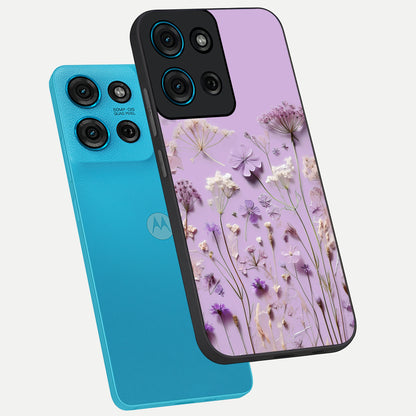 Lavender Blossom Dream Glass Case displayed in angled mockup highlighting dreamy lavender flower design with calming aesthetic style.