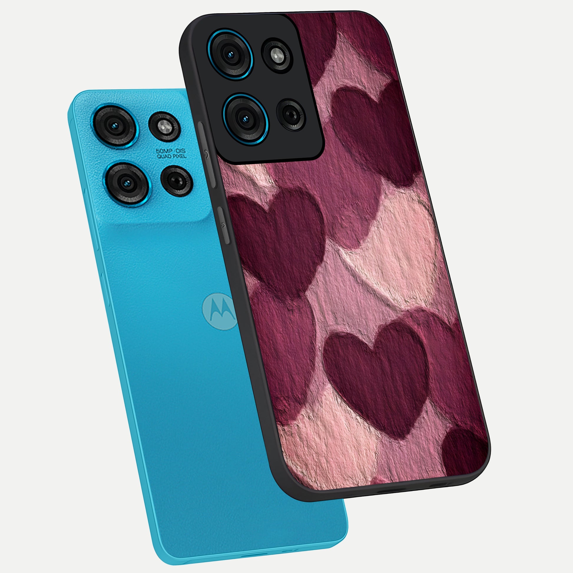 Layered Paper Hearts Glass Case displayed in angled mockup highlighting creative paper craft heart design with romantic aesthetic.