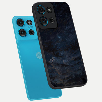 Lunar Veil Silence Glass Case displayed in angled mockup highlighting soft lunar design with peaceful celestial aesthetic.