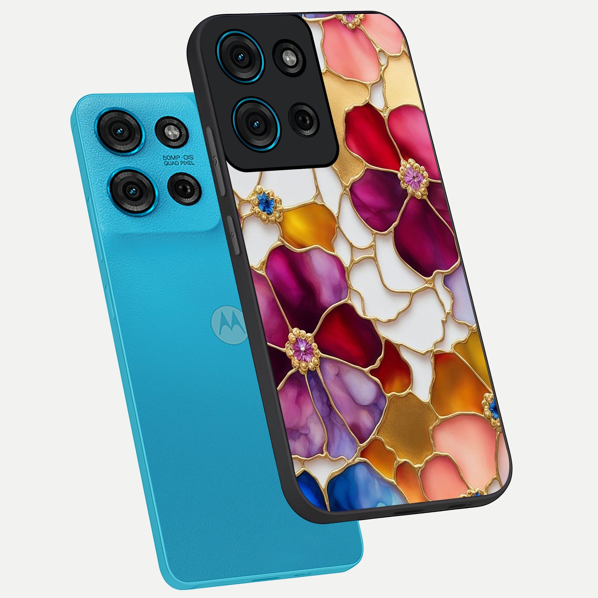 Marble Flower Pattern Glass Case displayed in angled mockup highlighting elegant marble floral design with modern aesthetic.