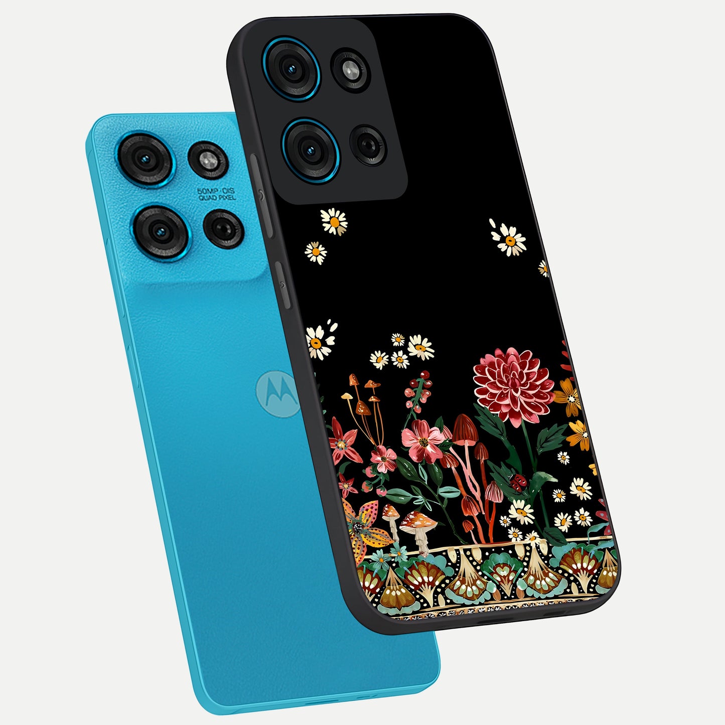Midnight Bloom Pattern Glass Case displayed in angled mockup highlighting elegant flower design with midnight aesthetic style.