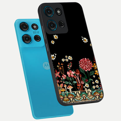 Midnight Bloom Pattern Glass Case displayed in angled mockup highlighting elegant flower design with midnight aesthetic style.