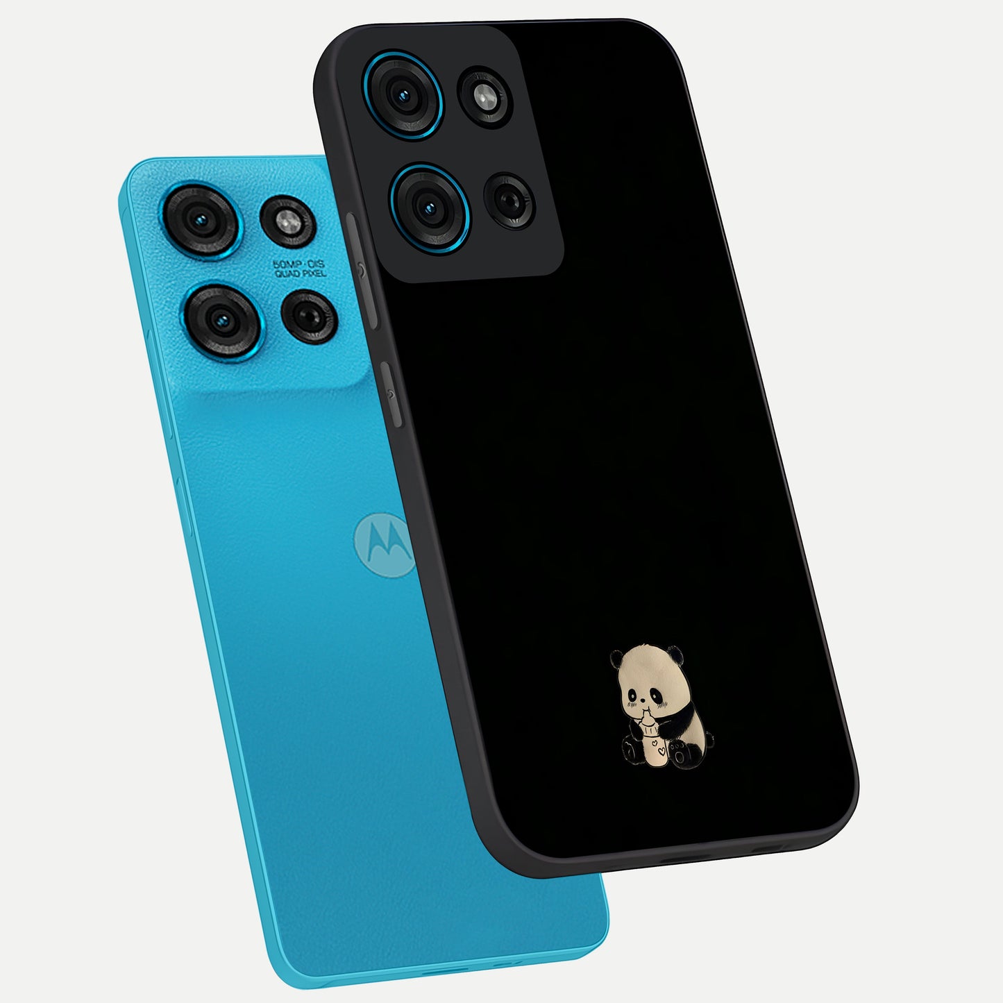Midnight Panda Love Glass Case displayed in angled mockup highlighting adorable panda illustration with midnight aesthetic.