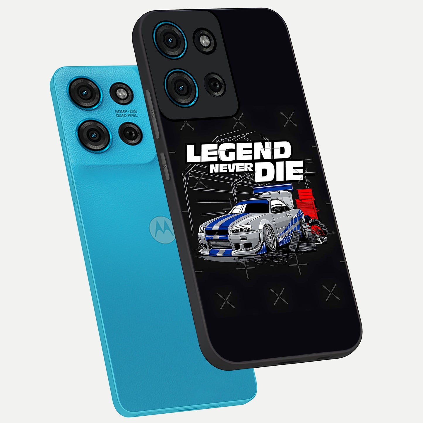 Midnight Racing Legacy Glass Case displayed in angled mockup highlighting dynamic automotive design with bold midnight aesthetic.