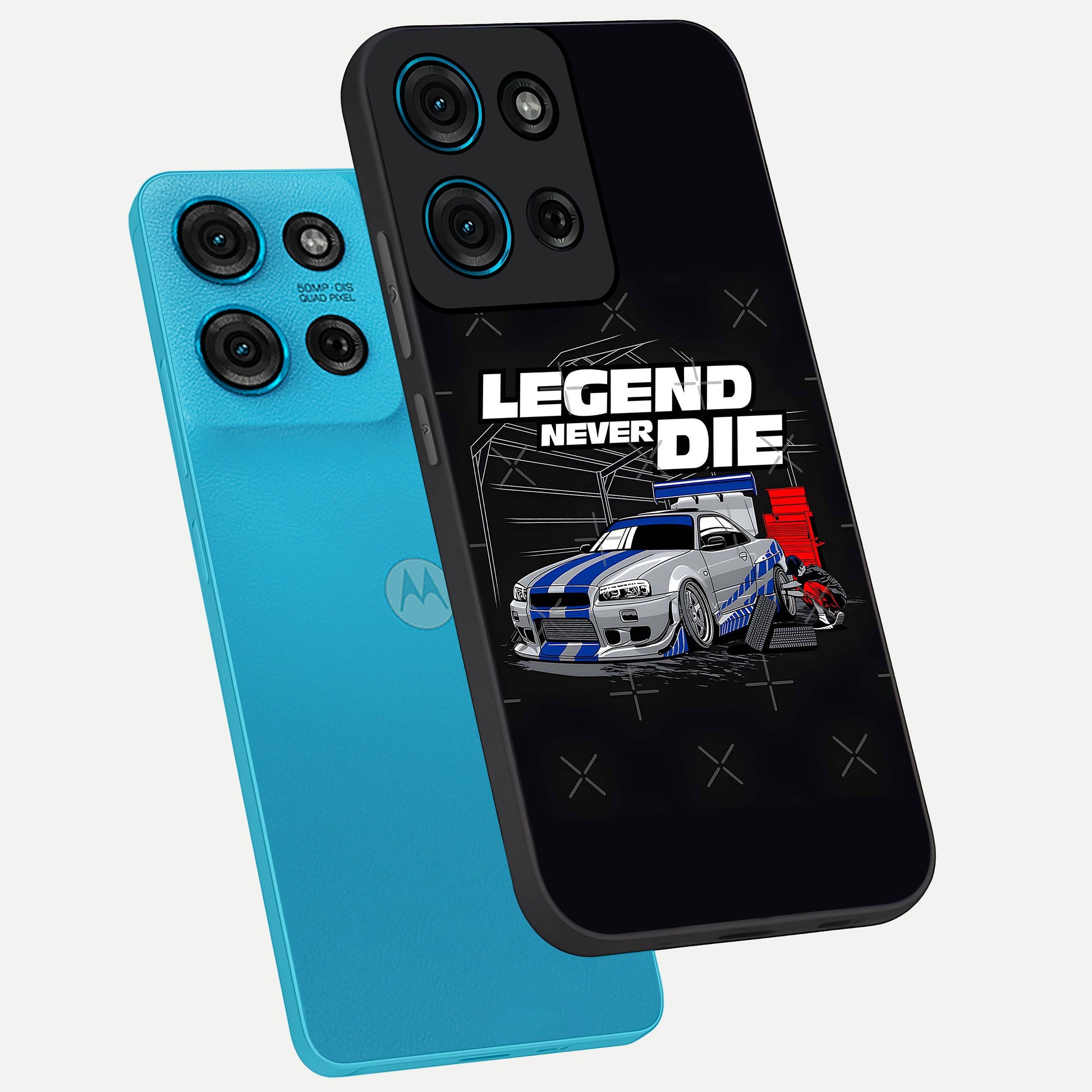 Midnight Racing Legacy Glass Case displayed in angled mockup highlighting dynamic automotive design with bold midnight aesthetic.