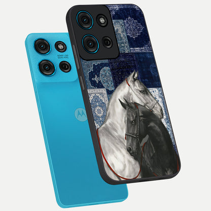 Midnight Stallion Blues Glass Case displayed in angled mockup highlighting powerful stallion illustration with deep midnight tones.