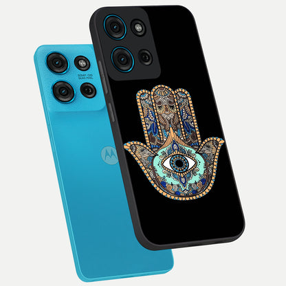 Mystic Hamsa Eye Glass Case displayed in angled mockup highlighting spiritual hamsa symbol with mystical aesthetic style.