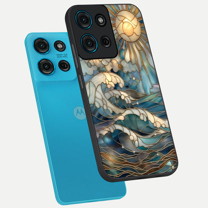 Oceanic Stained Printed Glass Case displayed in angled mockup highlighting colorful aquatic design with artistic aesthetic style.