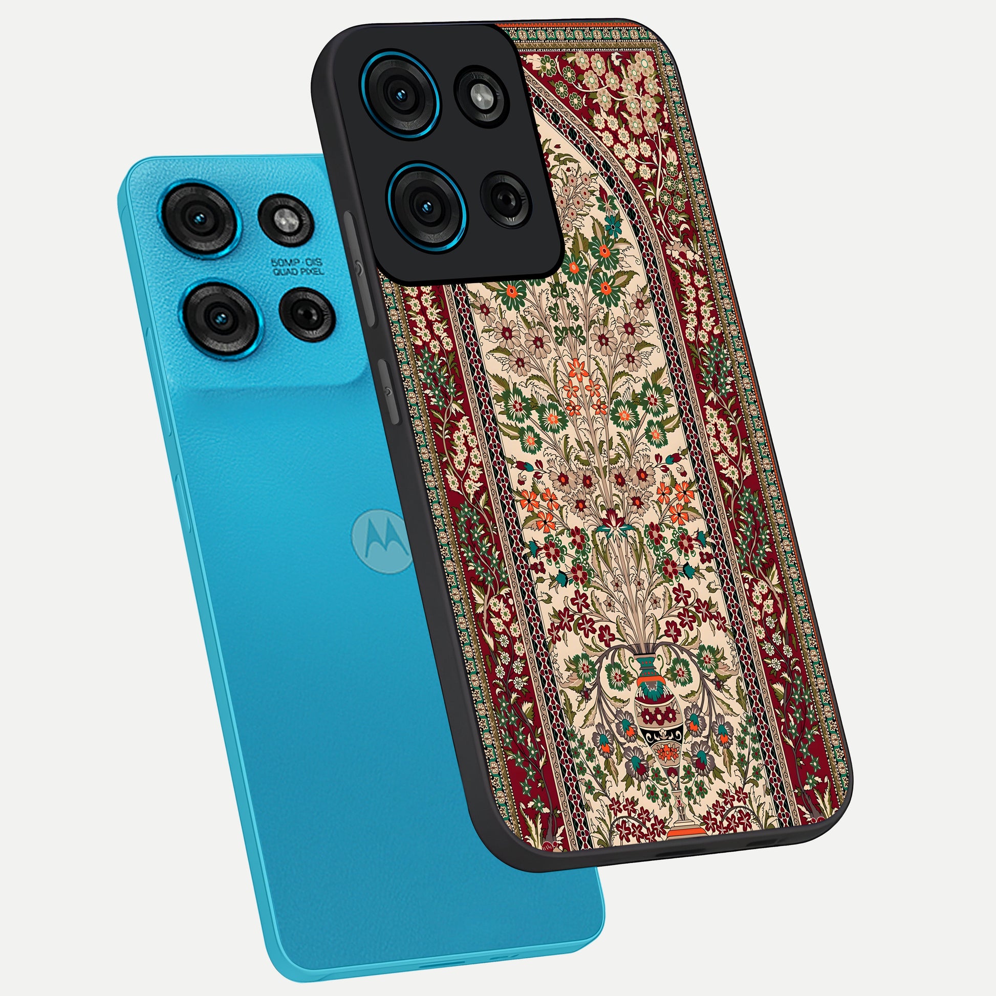 Persian Inspired Glass Case displayed in angled mockup highlighting intricate traditional design with elegant cultural aesthetic.