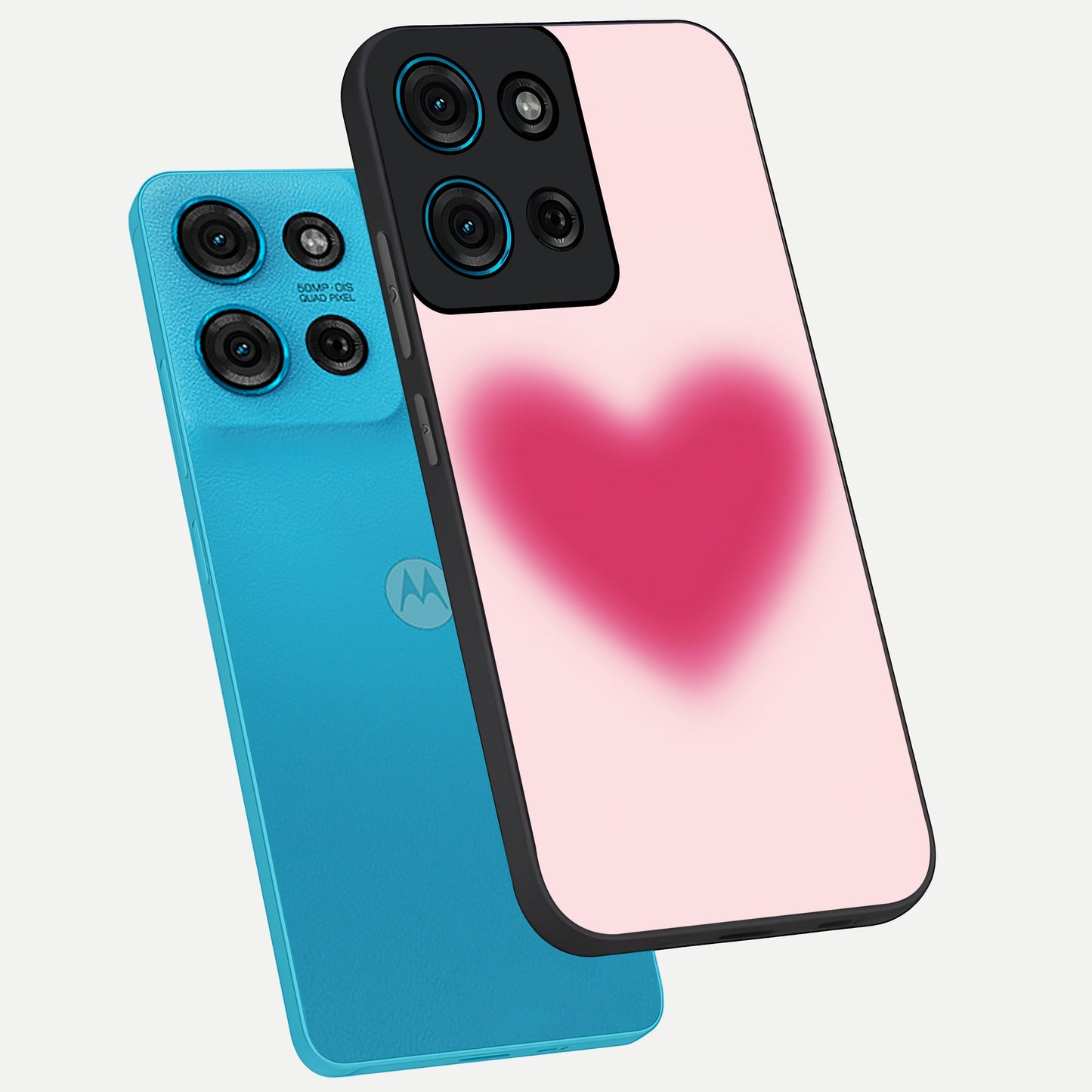 Pink Aura Heart Glass Case displayed in angled mockup highlighting vibrant pink heart design with dreamy aura aesthetic.