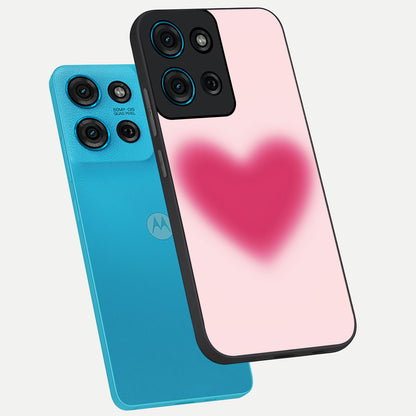 Pink Aura Heart Glass Case displayed in angled mockup highlighting vibrant pink heart design with dreamy aura aesthetic.