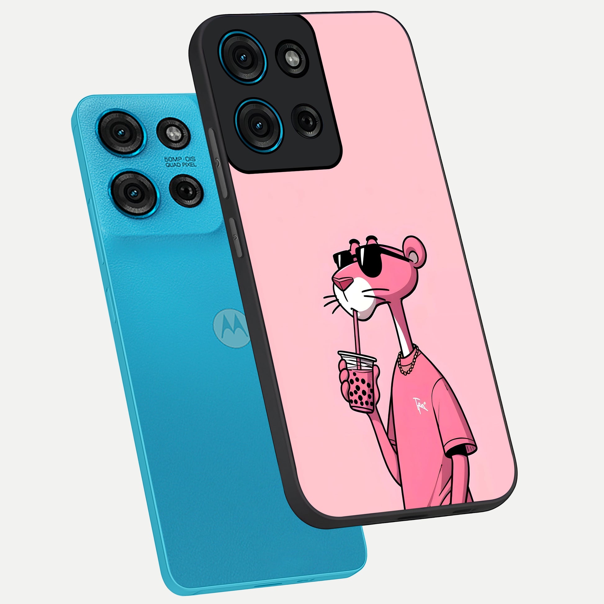 Pink Panther Glass Case displayed in angled mockup highlighting playful cartoon character design with vibrant pink aesthetic.