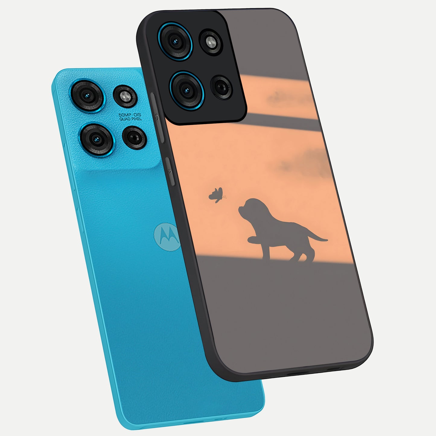 Puppy Shadow Art Glass Case displayed in angled mockup highlighting playful dog illustration with artistic shadow aesthetic.