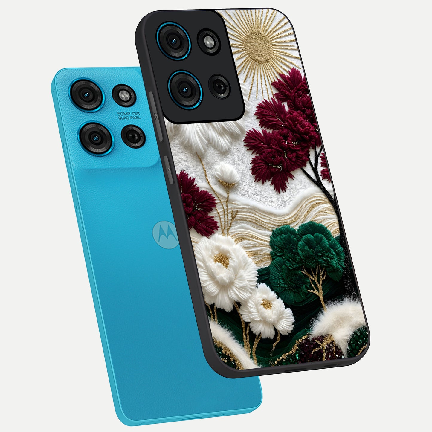 Radiant Bloom Elegance Glass Case displayed in angled mockup highlighting graceful floral design with radiant aesthetic style.