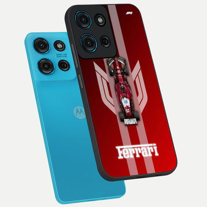 Red Ferrari F1 Vertical Glass Case displayed in angled mockup highlighting high speed racing design with bold automotive aesthetic.
