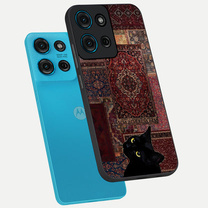Regal Magic Cat Apple Glass Case displayed in angled mockup highlighting whimsical feline design with fantasy aesthetic.