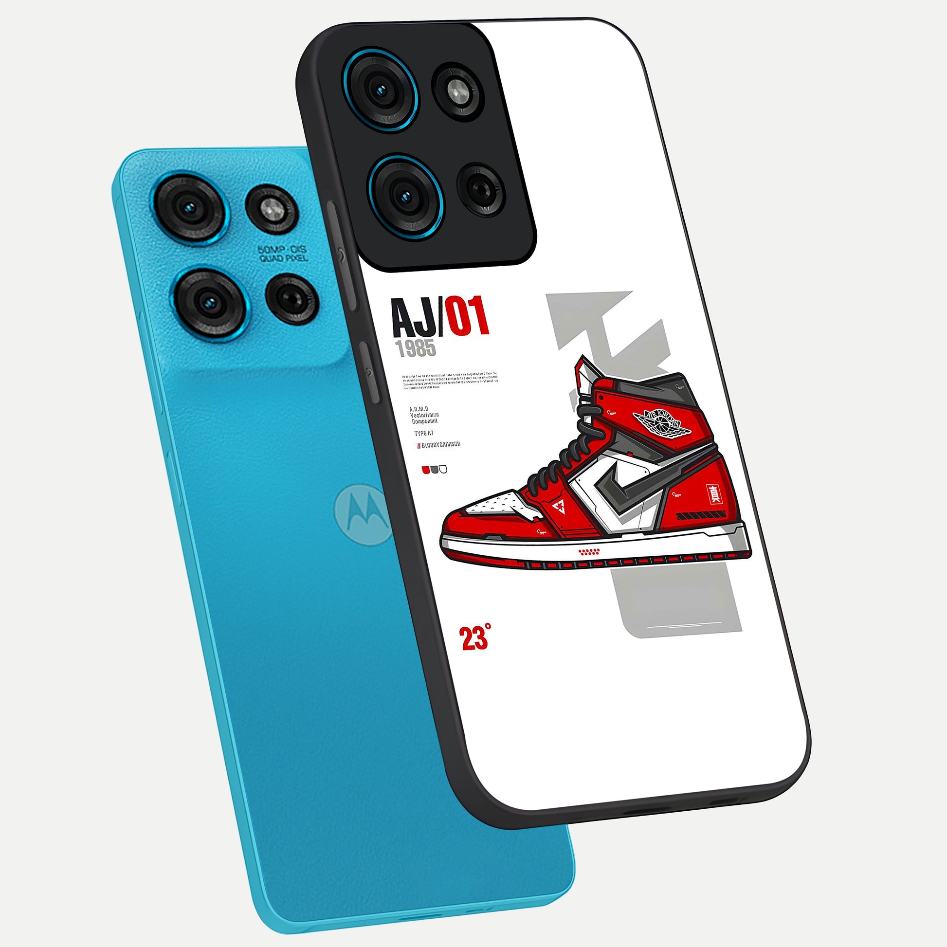 Retro Sneaker Blueprint Glass Case displayed in angled mockup highlighting detailed shoe design with sporty retro aesthetic.