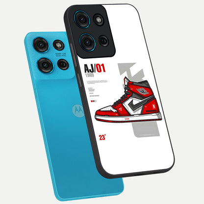 Retro Sneaker Blueprint Glass Case displayed in angled mockup highlighting detailed shoe design with sporty retro aesthetic.