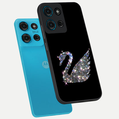 Starlit Swan Grace Glass Case displayed in angled mockup highlighting elegant swan illustration with dreamy celestial aesthetic.