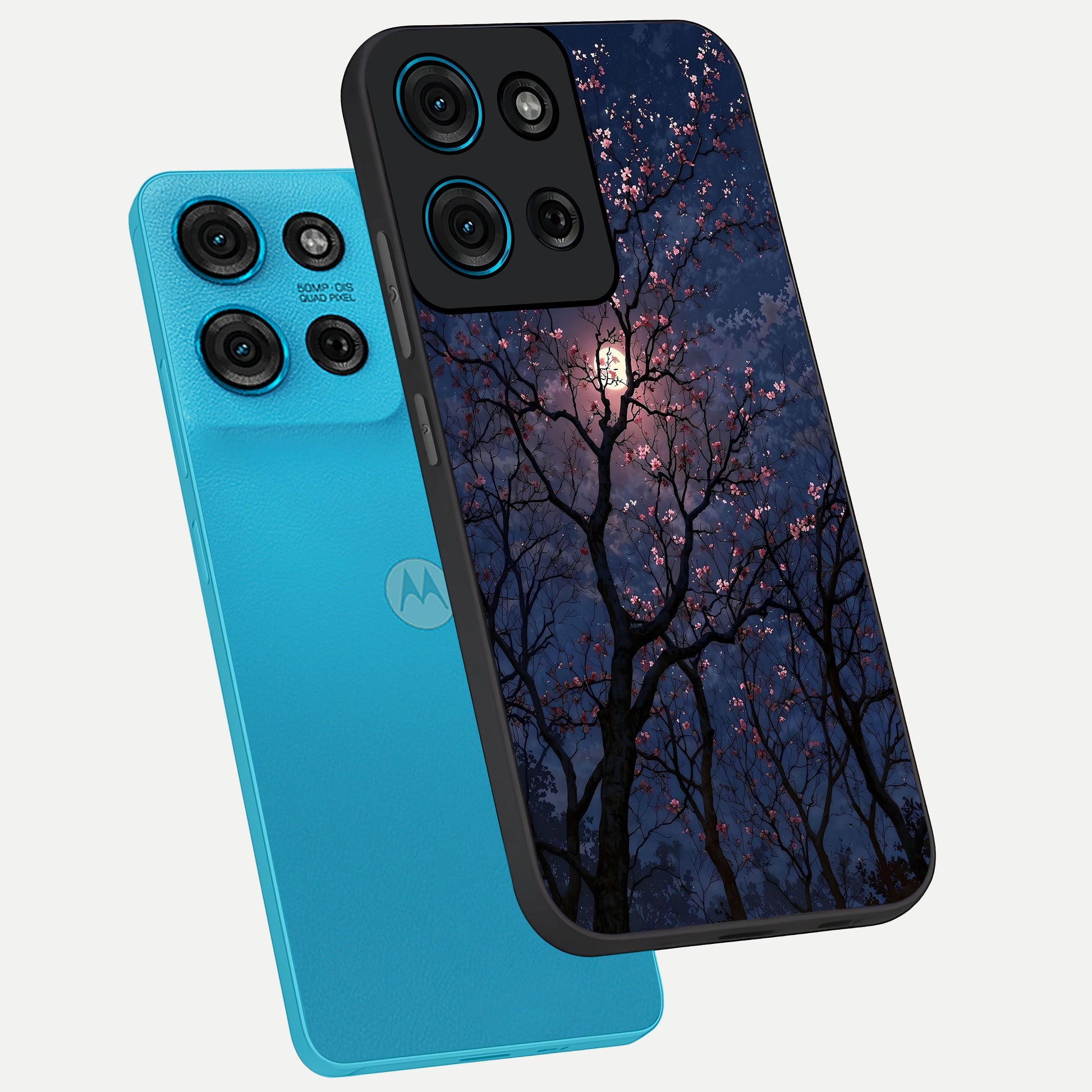 Twilight Sakura Serenade Glass Case displayed in angled mockup highlighting delicate sakura flower design with dreamy aesthetic.