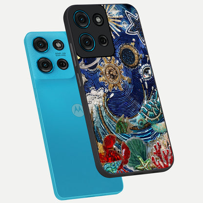 Universe Underwater Spark Glass Case displayed in angled mockup highlighting glowing aquatic design with celestial aesthetic.