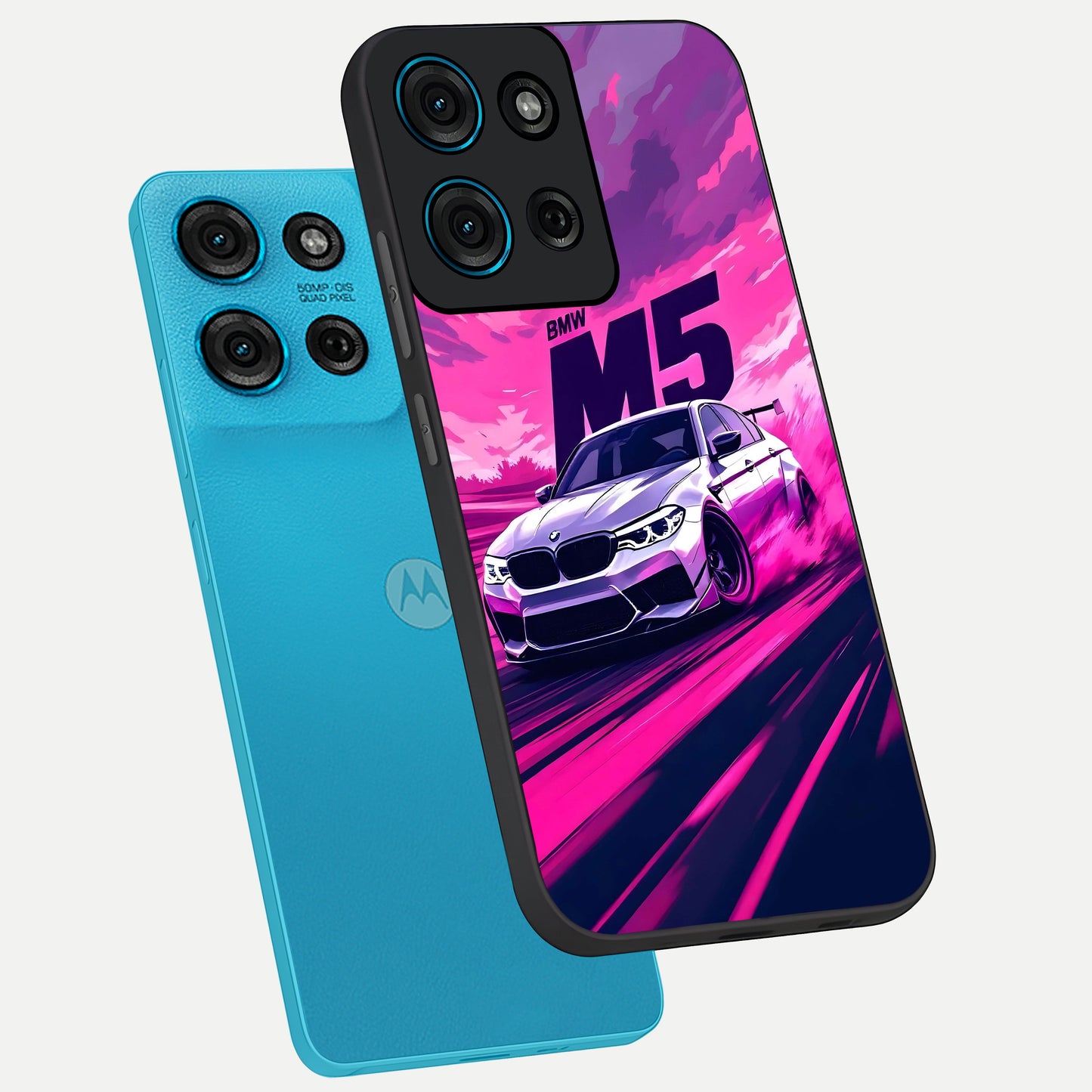 Velocity Drift Pulse Glass Case displayed in angled mockup highlighting dynamic drift design with sporty automotive aesthetic.