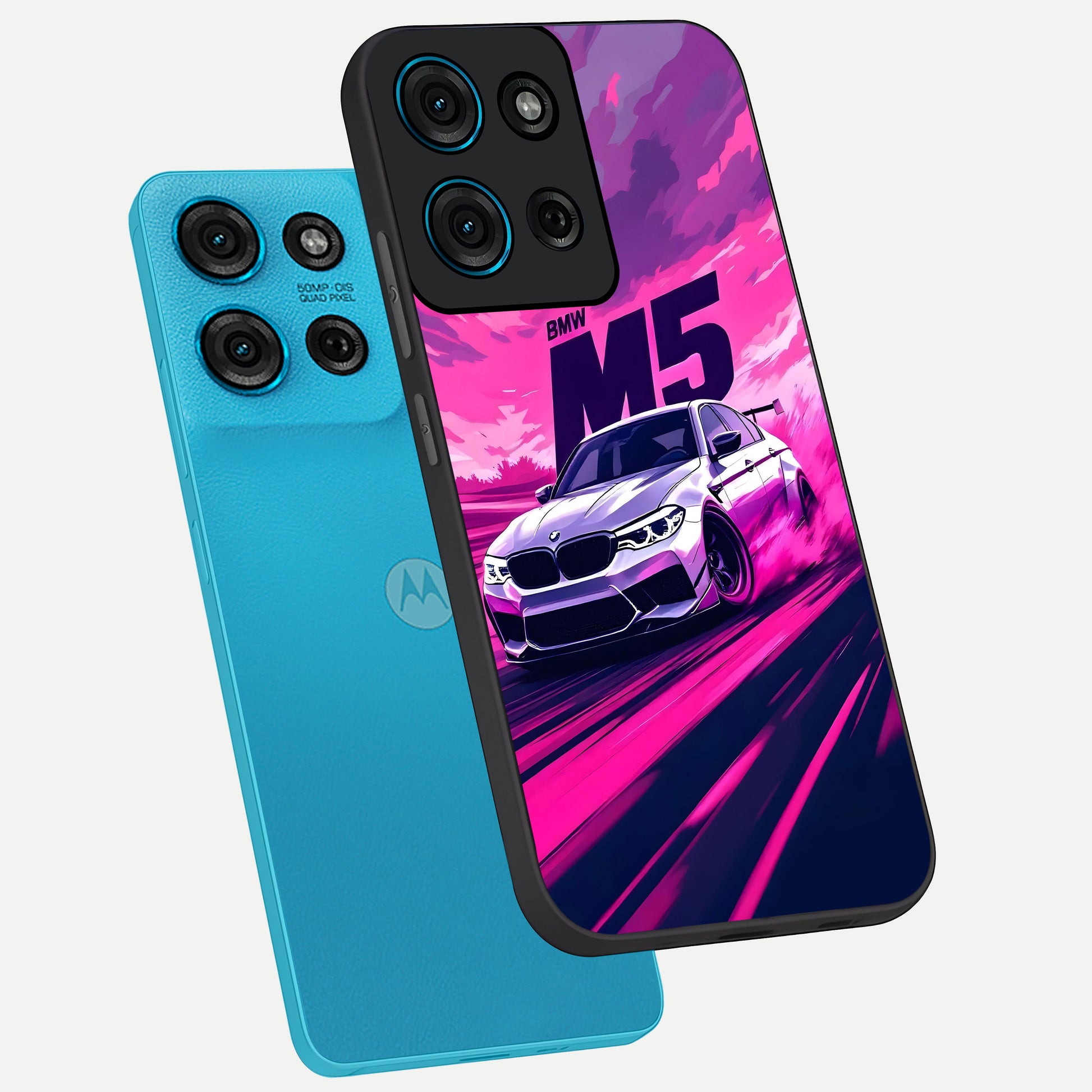 Velocity Drift Pulse Glass Case displayed in angled mockup highlighting dynamic drift design with sporty automotive aesthetic.