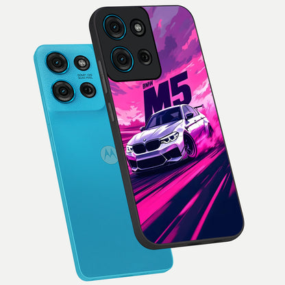 Velocity Drift Pulse Glass Case displayed in angled mockup highlighting dynamic drift design with sporty automotive aesthetic.