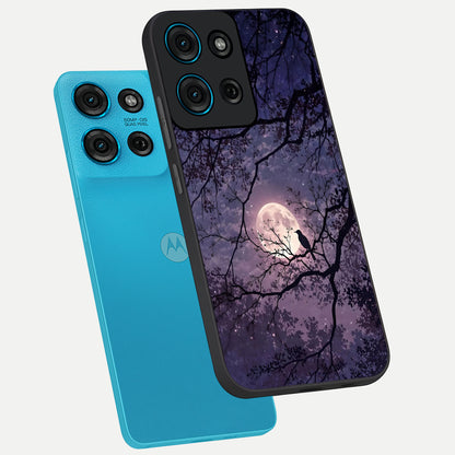 Whispering Moon Silence Glass Case displayed in angled mockup highlighting calm lunar design with dreamy night aesthetic.