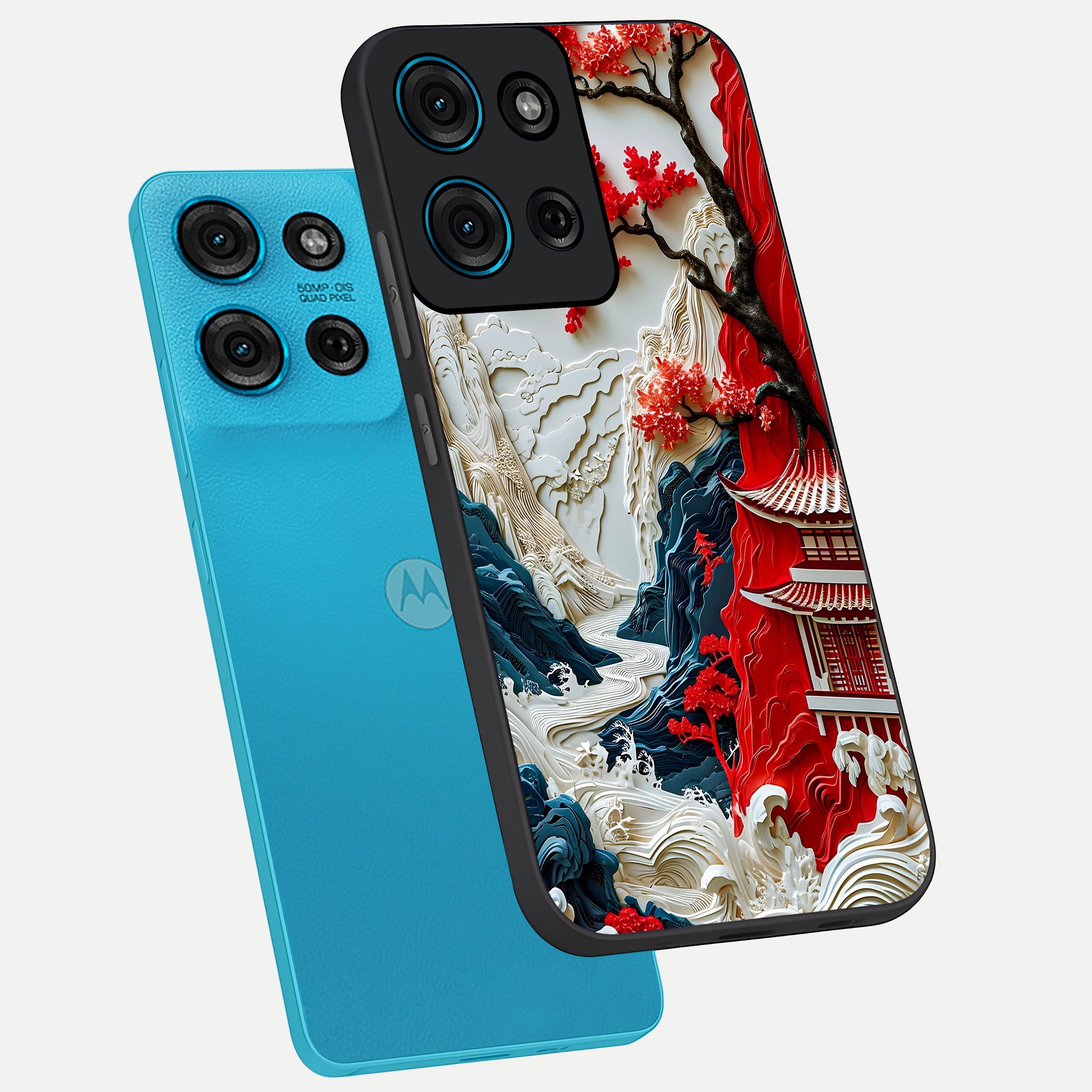 Whispers Of Sakura Waves Glass Case displayed in angled mockup highlighting flowing sakura design with soft floral aesthetic.