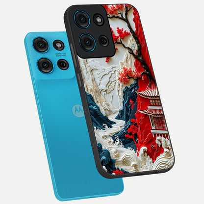 Whispers Of Sakura Waves Glass Case displayed in angled mockup highlighting flowing sakura design with soft floral aesthetic.