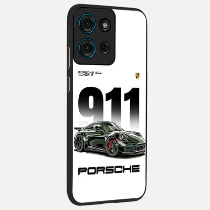 911 Turbo Dominance Glass Case upright perspective showcasing powerful racing design and modern automotive aesthetic.