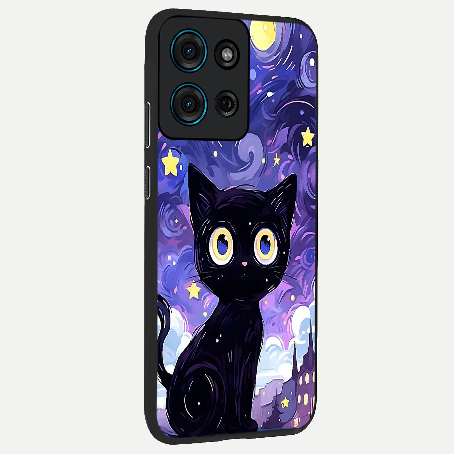 Abstract Cat Art Glass Case upright view showcasing creative feline illustration and aesthetic artistic style.