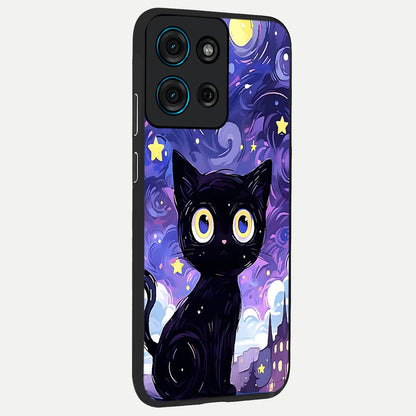 Abstract Cat Art Glass Case upright view showcasing creative feline illustration and aesthetic artistic style.
