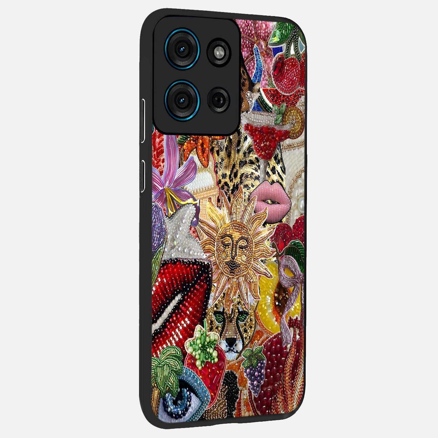 Beaded Fashion Jungle Glass Case upright view showcasing tropical jungle aesthetic with decorative bead elements.