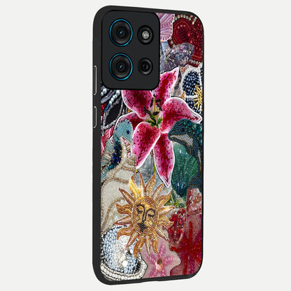 Beaded Garden Fantasy Glass Case upright view showcasing whimsical garden aesthetic with artistic bead details.