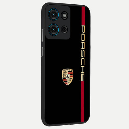 Black Minimal Porsche Glass Case upright view showcasing stylish automotive artwork with bold minimal theme.