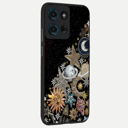 Cosmic Sparkle Dreams Glass Case upright view showcasing glowing cosmic artwork with magical galaxy theme.