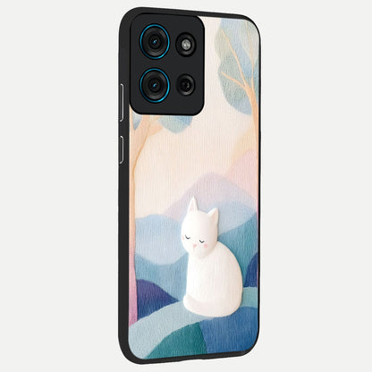 Cotton Dream Cat Glass Case upright view showcasing charming cat artwork with cozy dreamy theme.