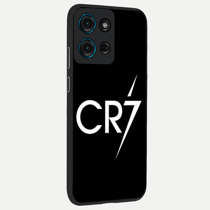 Cr7 Elite Strike Glass Case upright view showcasing energetic football inspired design with modern sports aesthetic.