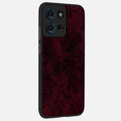 Crimson Fade Flow Glass Case upright view showcasing dynamic crimson flow artwork with stylish abstract theme.