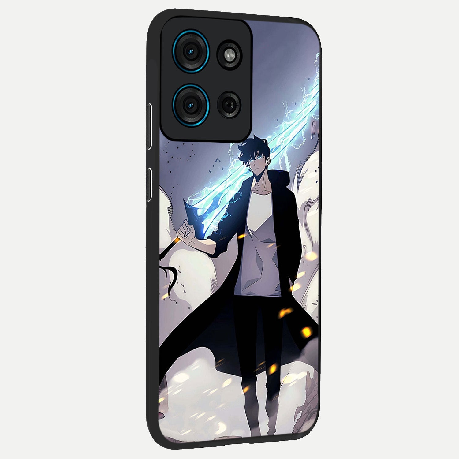 Dark Lightning Anime Warrior Glass Case upright view showcasing dramatic warrior artwork with dark lightning aesthetic.
