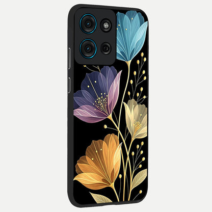 Delicate Multicolor Flowers Glass Case upright view showcasing delicate floral artwork with bright botanical theme.