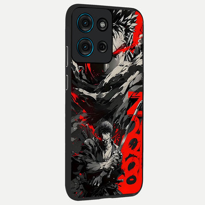 Demon Sword Resolve Glass Case upright view showcasing dramatic warrior artwork with intense battle theme.