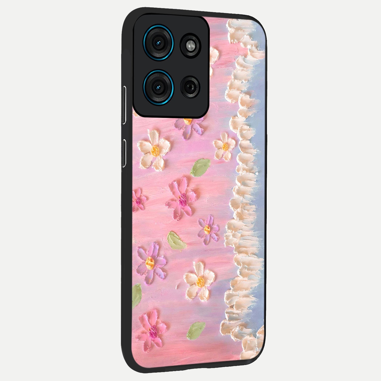 Dreamy Painted Garden Glass Case upright view showcasing vibrant floral garden artwork with artistic nature theme.