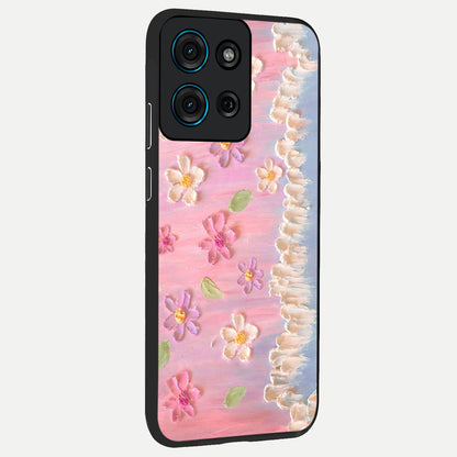 Dreamy Painted Garden Glass Case upright view showcasing vibrant floral garden artwork with artistic nature theme.