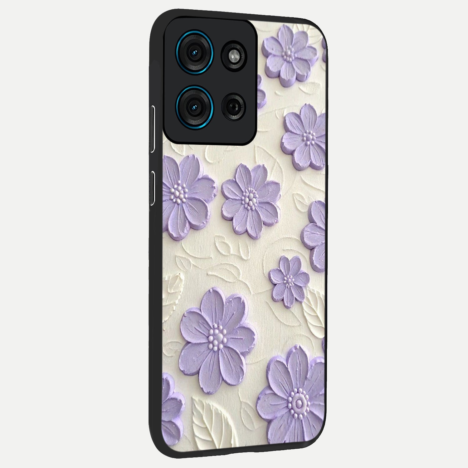 Floral Wall Art With Purple Flowers Glass Case upright view showcasing elegant purple flower artwork with decorative floral theme.